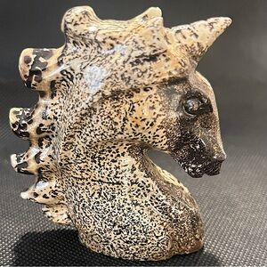 DALMATIAN JASPER UNICORN CARVING. 3 inches tall, weighty.